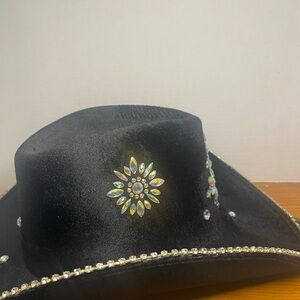 Elegant Black Women's Cowboy Hat with Rhinestone Accents